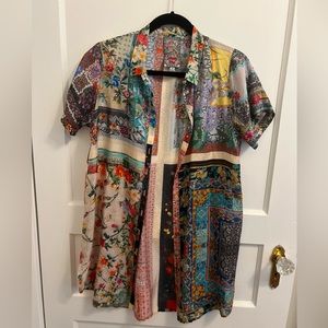 Johnny Was XS Silk Short Sleeve Button Down